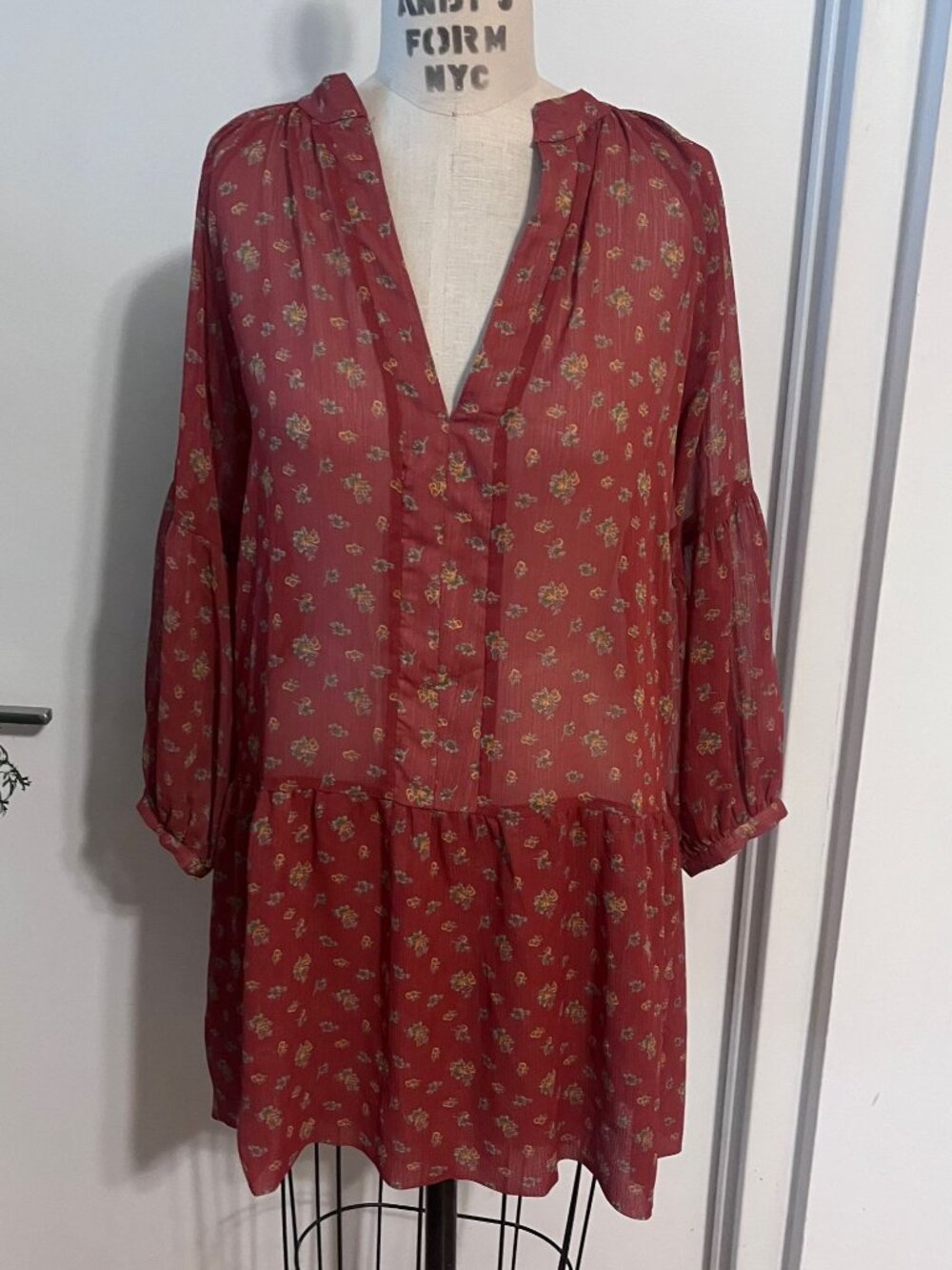 Karen Zambos Vintage Couture Rust Colored Boho Tunic Dress ‎ Size Small